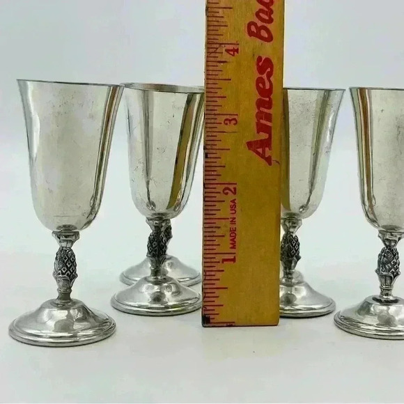 Revere Pewter 6 Cordial Pineapple Stem Footed Glasses with tray - Picture 13 of 14